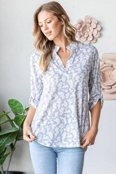 Lavendar Floral Mandarin Collar Top