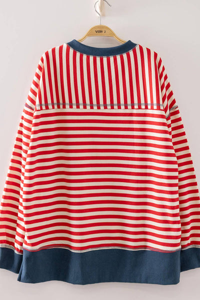 Stripe Oversized Knit Top in Red/Navy