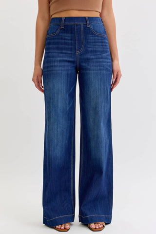 Comfort Pull-On Wide Leg Denim