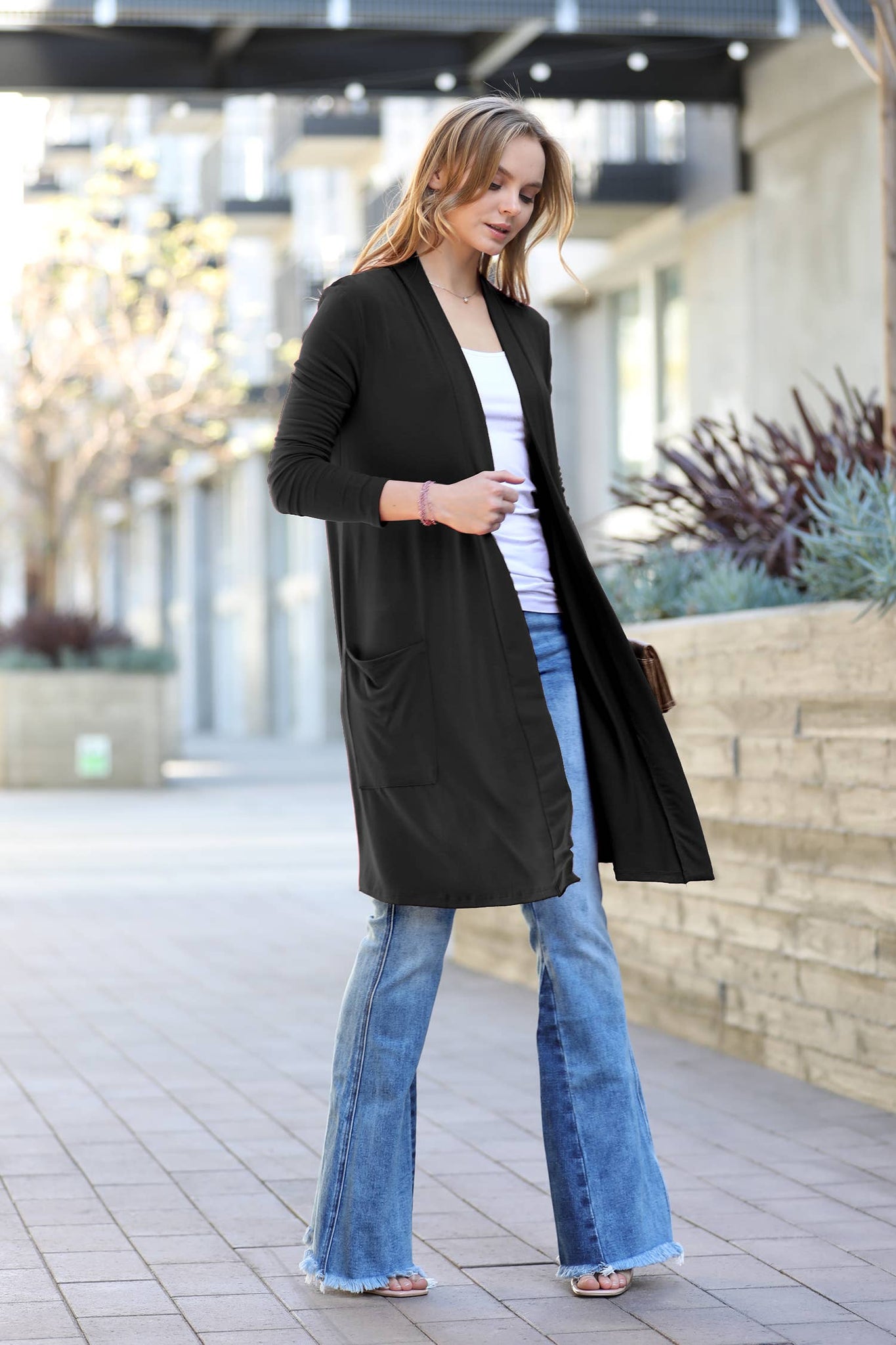 Slouchy Cardigan with Pockets in Black