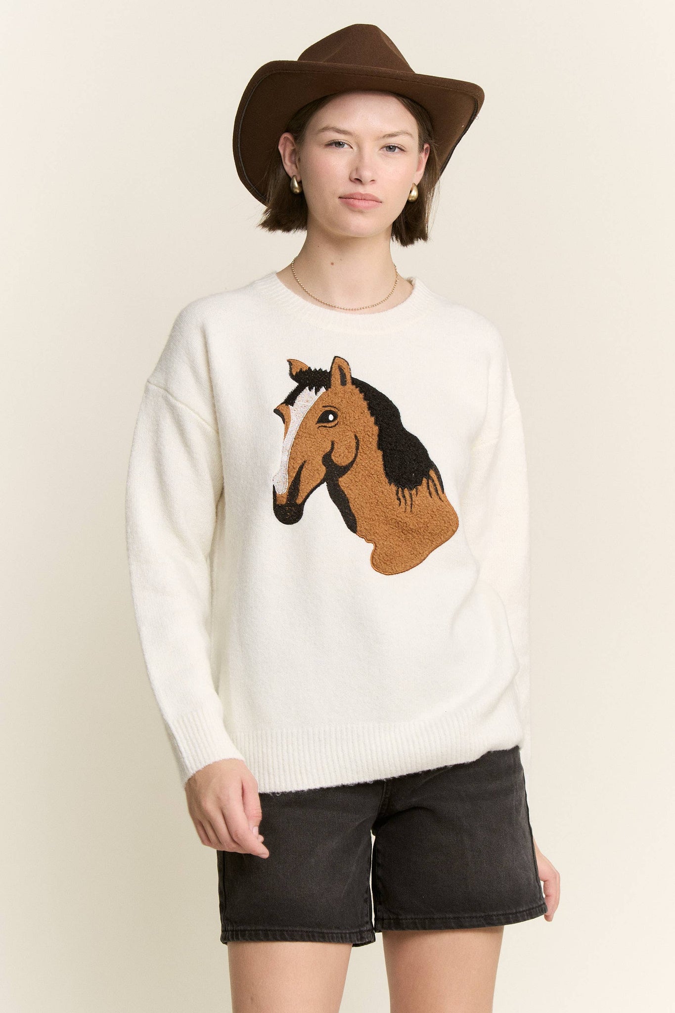 Horse Knit Sweater in Ivory