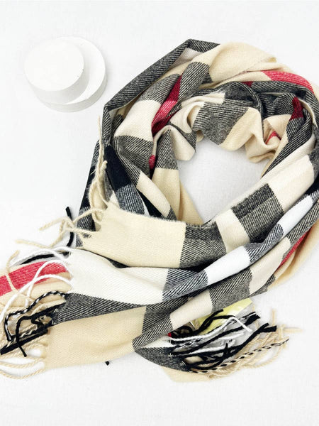 Wool Plaid Cashmere Scarf With Tassel