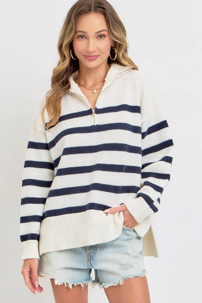 Striped Half Zip Oversized Sweater