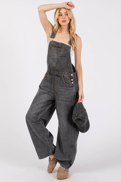 Washed Black Denim Overall