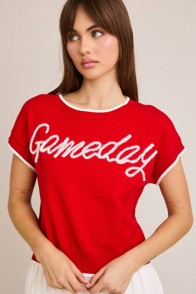 Gameday Glitter Short Sleeve Sweater in Red