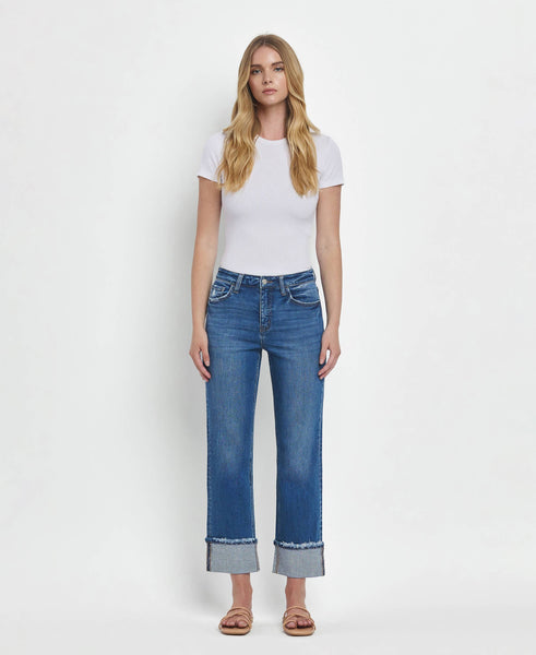 High Rise Cuffed Straight Jeans by Flying Monkey