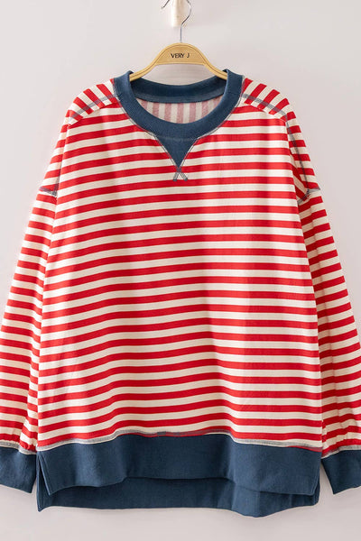 Stripe Oversized Knit Top in Red/Navy