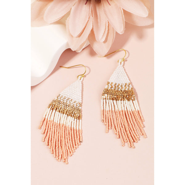 Seed Beaded Pattern Triangle Fringe Earrings