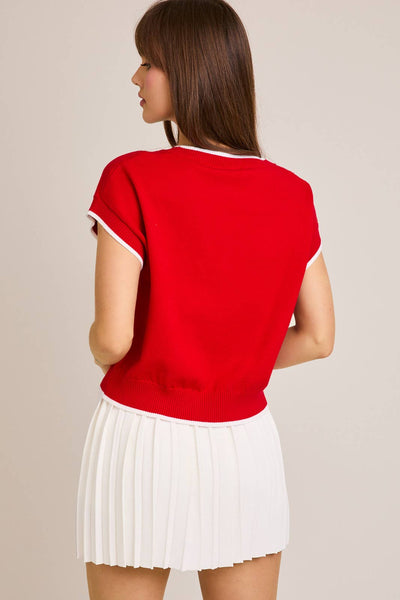 Gameday Glitter Short Sleeve Sweater in Red