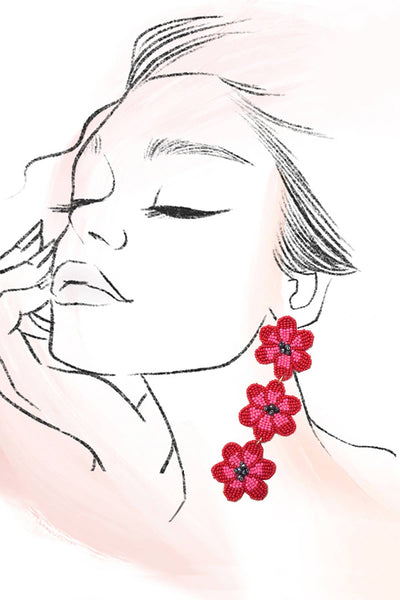 Flower Triple Drop Beaded Earring