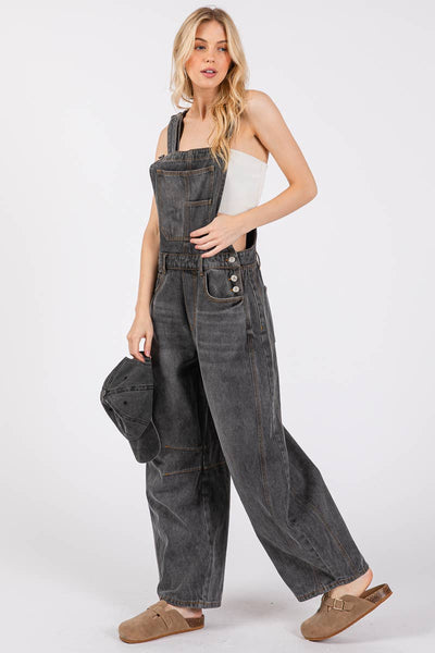 Washed Black Denim Overall