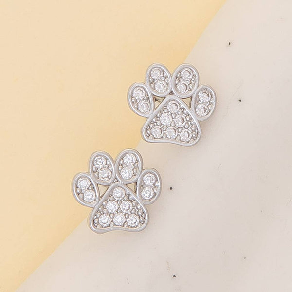 Paw Stud Earrings with Cubic Zirconia