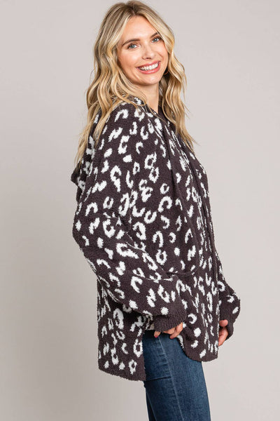 Leopard Hoodie Cardigan in Charcoal