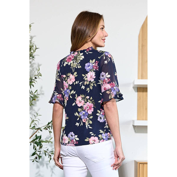 Ruffle V Neck Flutter Sleeve Top