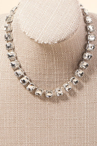 Rectangle Rhinestone Chain Statement Necklace