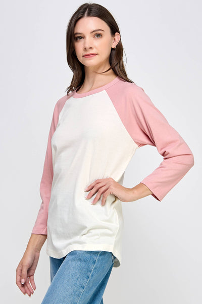 3/4 sleeve Tee in Pink