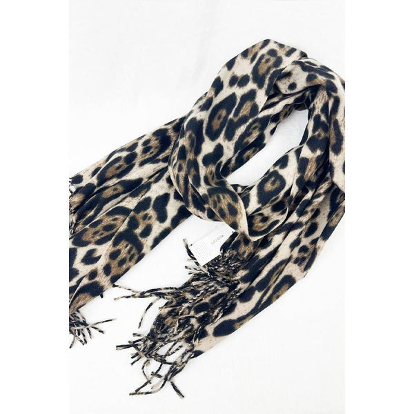 Leopard Print Long Scarf with Tassel