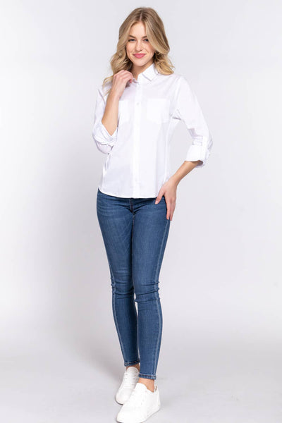 White Button Down 3/4 sleeve in White