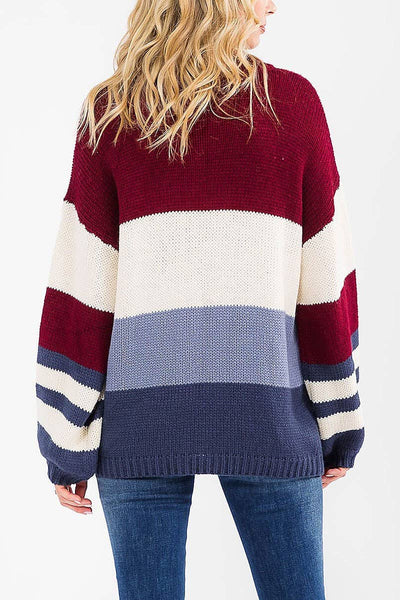 Burgundy Denim Color Block Sweater