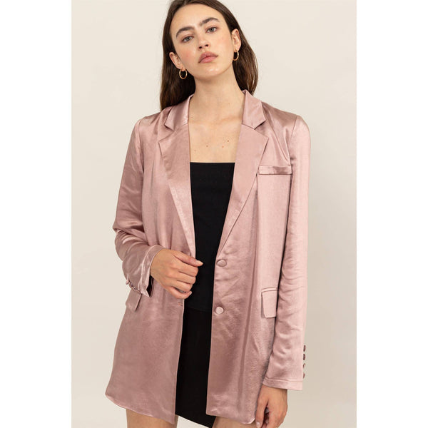 Oversized Satin Blazer in Mauve