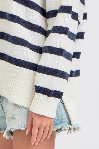 Striped Half Zip Oversized Sweater