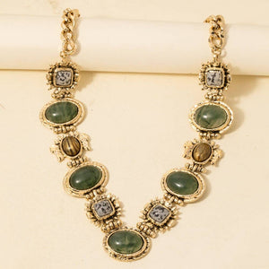 Vintage Metallic Set Gems Statement Necklace