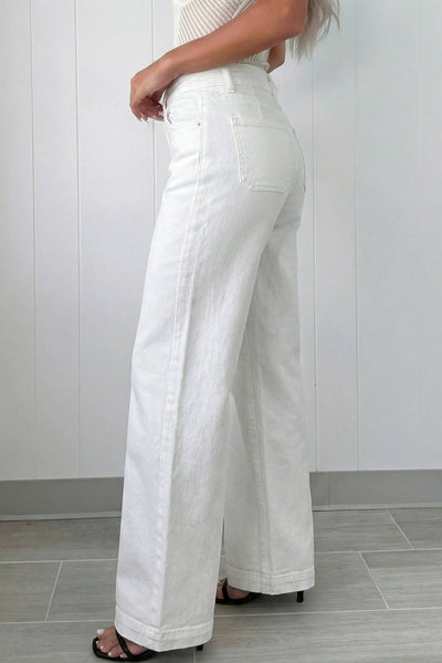 2-Button High Waist Jeans in White