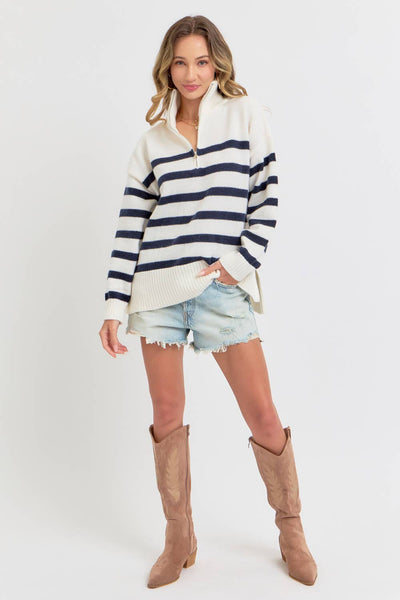 Striped Half Zip Oversized Sweater