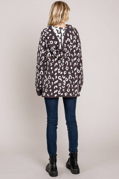 Leopard Hoodie Cardigan in Charcoal