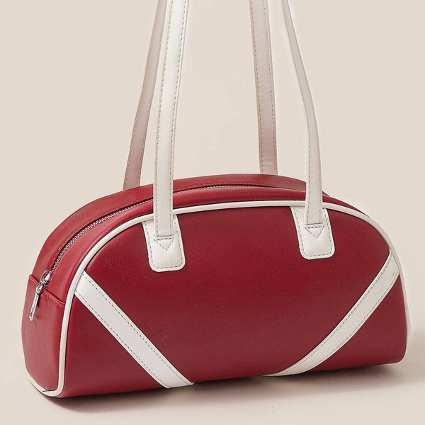 Retro Stripe Accent Faux Leather Handbag