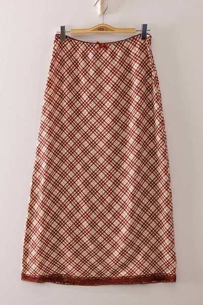 Plaid Midi Skirt in Fall Red