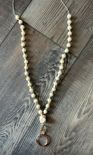 Gold Heart Beaded Lanyard with Breakaway Clasp