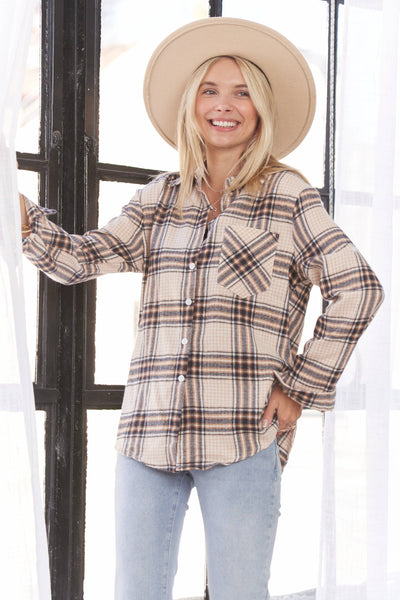 Plaid Button in Beige