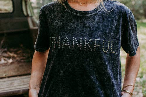Thankful Acid Washed Studs SL Tee - Charcoal