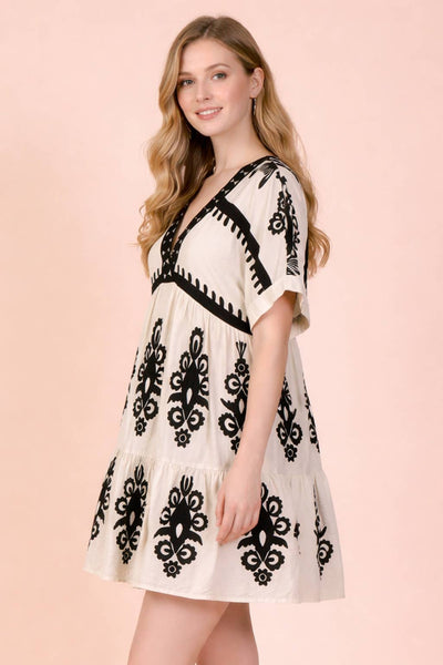 Printed V-Neck Woven Mini Dress