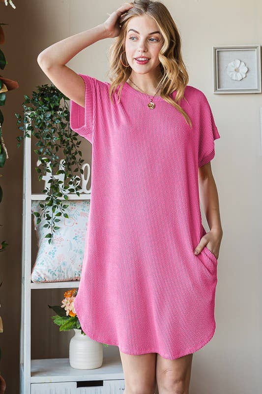 Ribbed Dress with Side Pockets in Hot Pink – Better in Bourbon