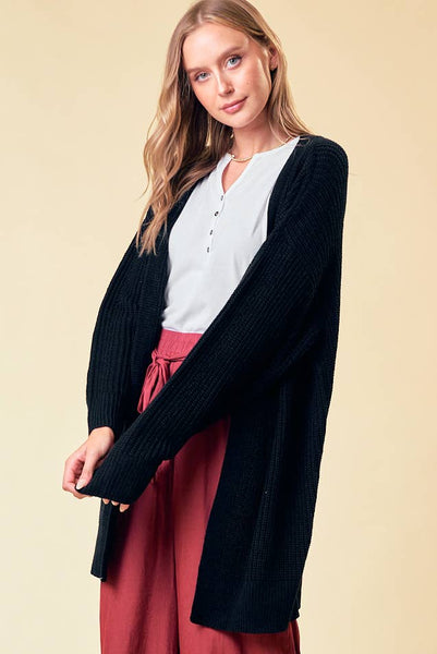 Slouchy Open Front Cardigan in Black