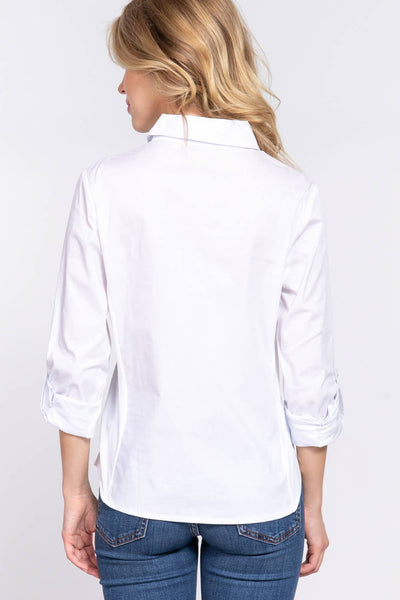 White Button Down 3/4 sleeve in White