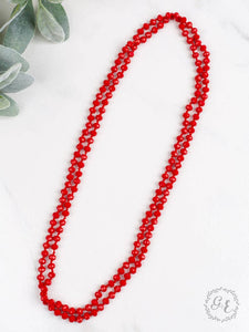 Glass Beaded Long Necklace in Red