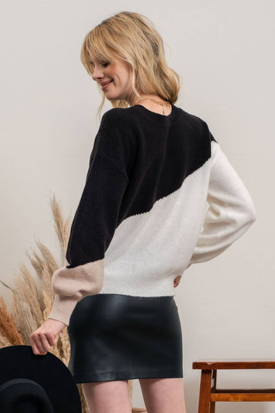 Diagonal Colorblock Sweater in Black