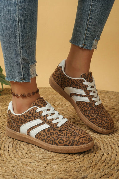 Shimmer Leopard Printed Lace-up Sneakers