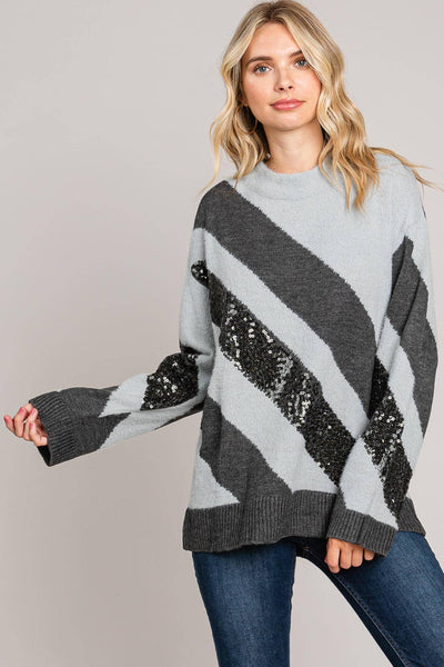Contrast Stripe Sequin Sweater