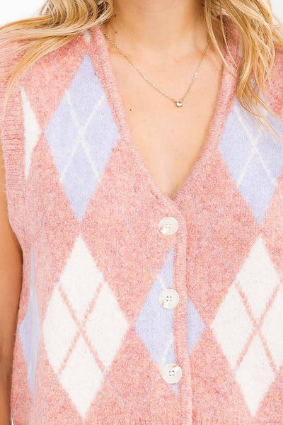Arygle Plaid Button Up Sweater Vest