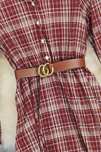 Vintage Plaid V Neck Dress in Red