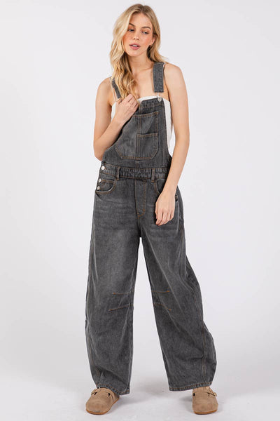 Washed Black Denim Overall