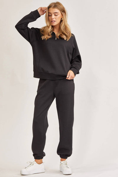 Quarter Zip Pullover + Jogger Travel Set in Black