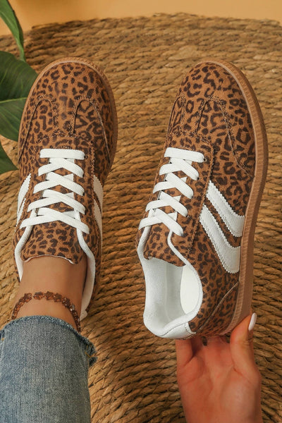 Shimmer Leopard Printed Lace-up Sneakers