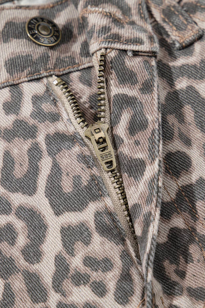 Leopard Frayed Edge Wide Leg High Waist Jeans