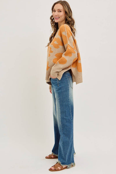 Mid Rise Wide Leg Frayed Hem Denim