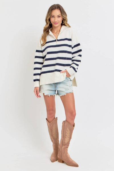 Striped Half Zip Oversized Sweater
